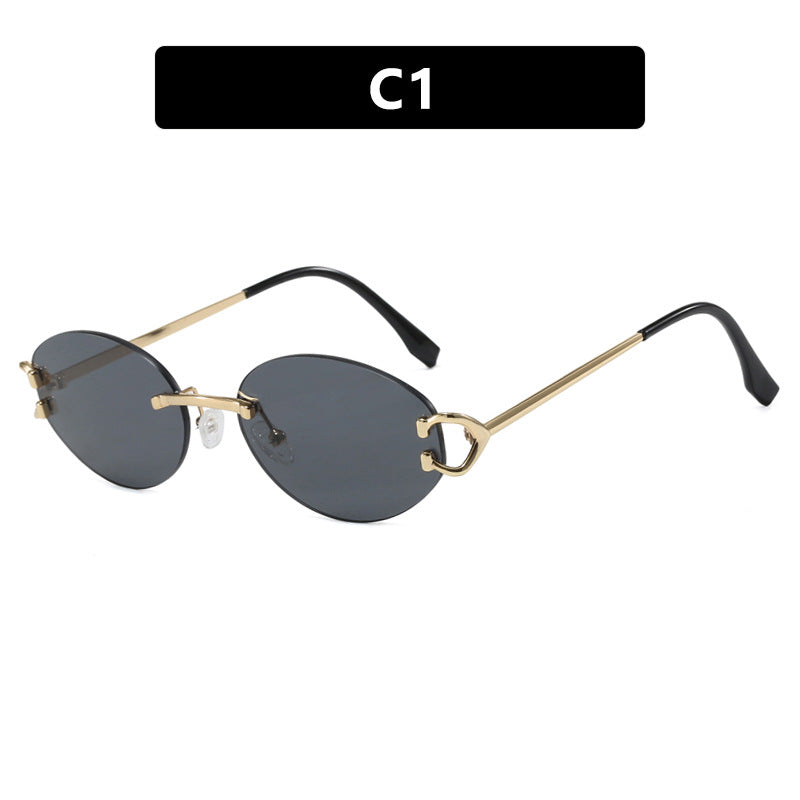 Damen elegante ovalförmige Sonnenbrille mit modischem Metallrahmen Karnz
