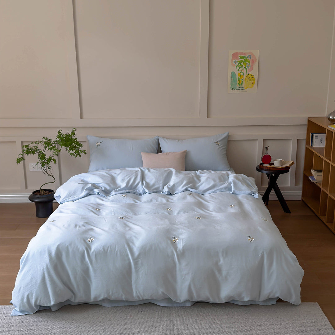 Bestickte Baumwollsatin Teddy Bettbezugset