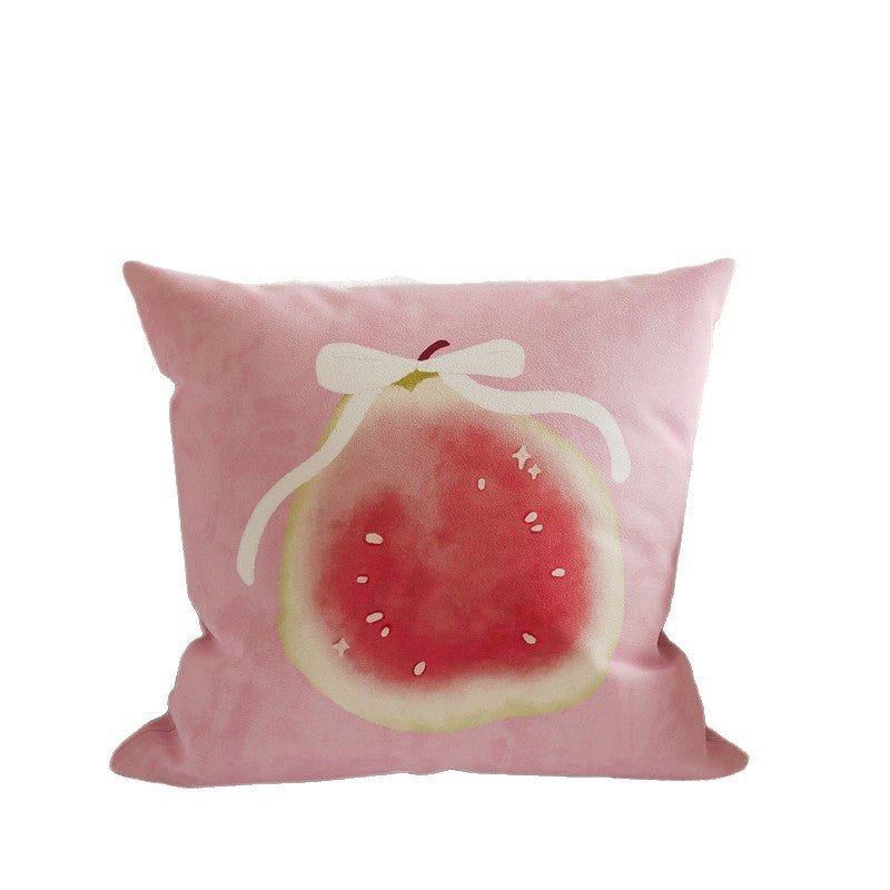 Decorative Square Throw Pillow Cover with Watercolor Lychee Botanical Print and Hidden Zipper