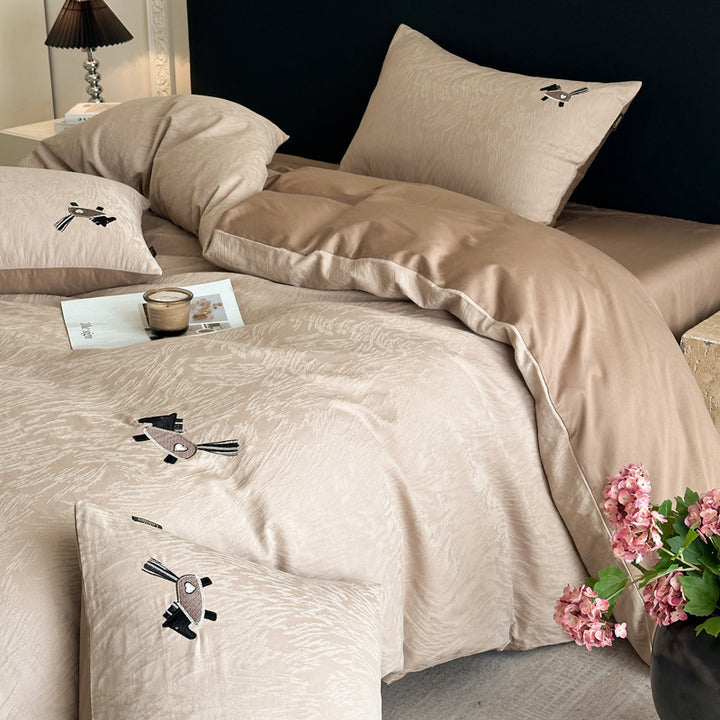 Prägung Jacquard Baumwollmischung Bettbezug Set mit Wendematte Satin Rückseite & maßgeschneiderte Oxford Kissenbezüge
