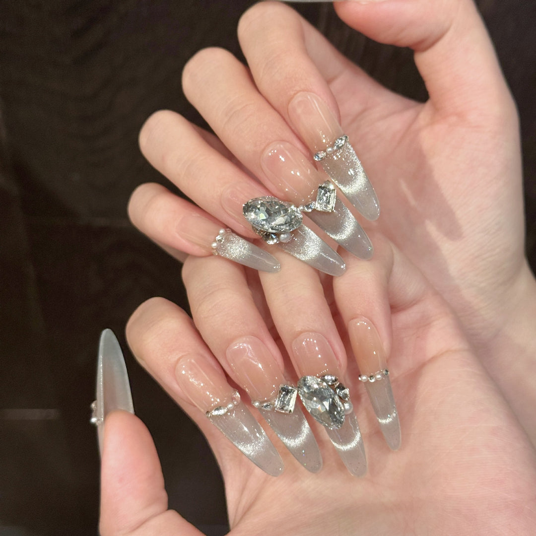 Glamouröse mit Strass besetzte Press-On Nägel Set