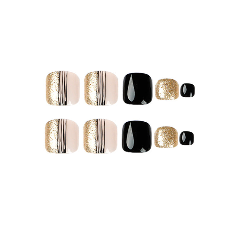 Exquisite Fußnagelkunst mit Glitzer- und Streifen-Design Karnz