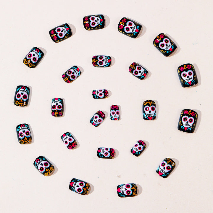 Künstlerische Zuckerschädel-Nagelkunst-Verlängerungen Karnz