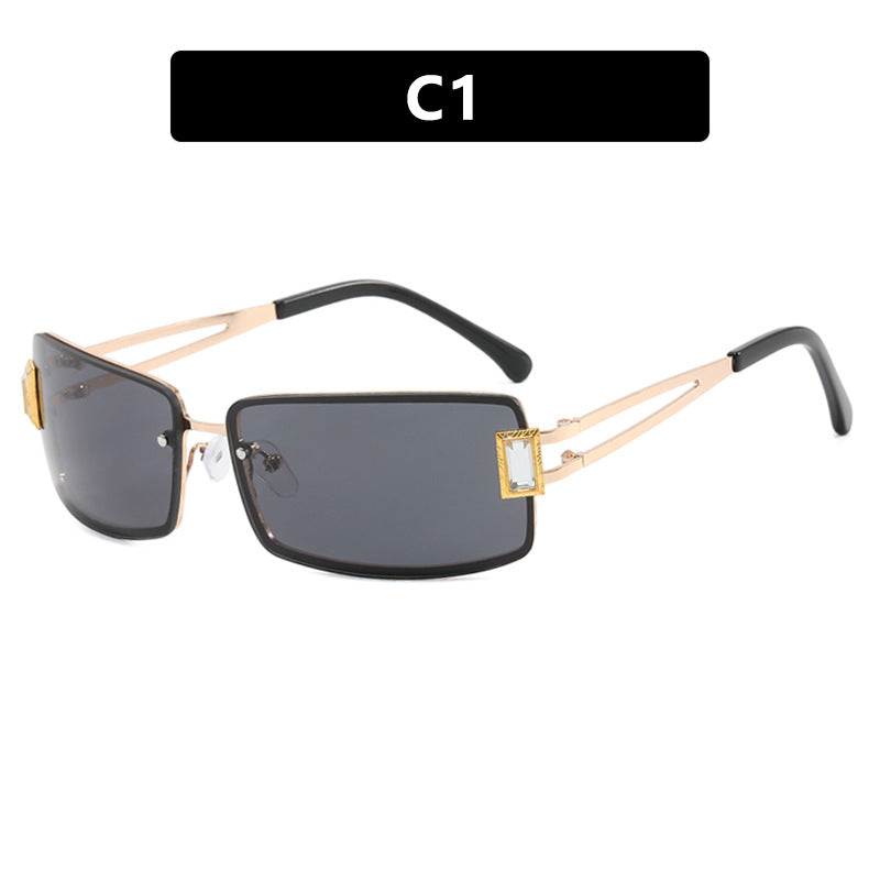 Damen stilvolle Sonnenbrille mit eleganten trapezförmigen Gläsern und filigranem Metallrahmen Karnz