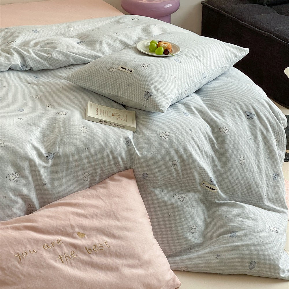 Baumwoll-Bettwäsche-Set mit niedlichem Teddymotiv und atmungsaktivem Bezug