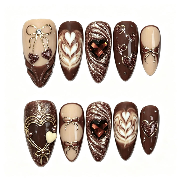 Künstlerisches Gourmet-Schokoladen-Themen-Press-On-Nagelkunst Karnz