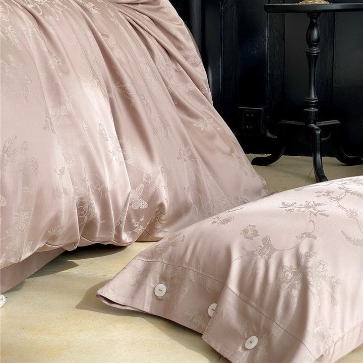Satin-Mischgewebe Jacquard Floral Bettbezug Set mit Knopfverschluss Kissenbezügen