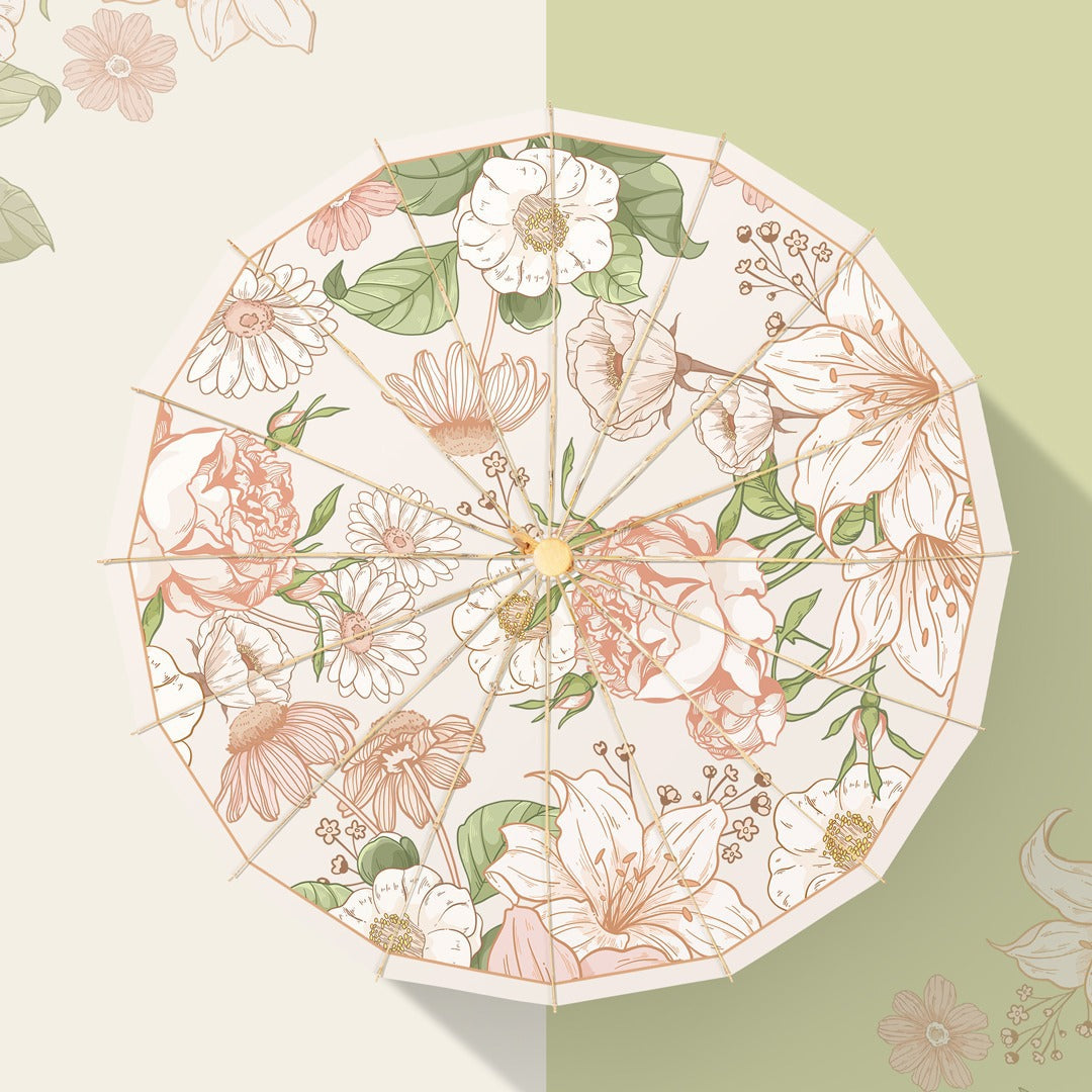 Damen eleganter Falt-Regenschirm mit floralen Mustern Karnz