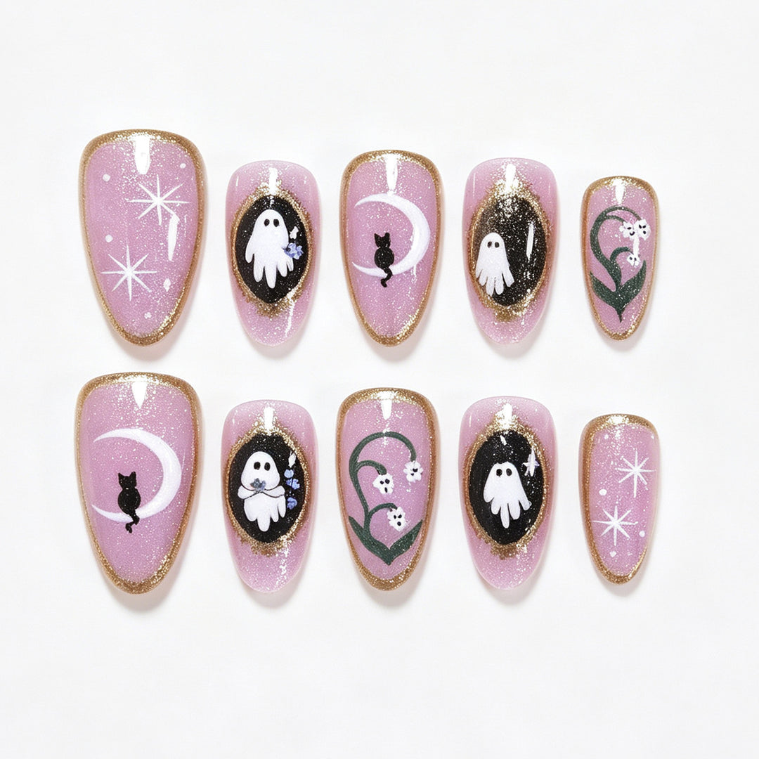 Halloween-Themen Gespenst und Katze Press-On Nail Art Set Karnz