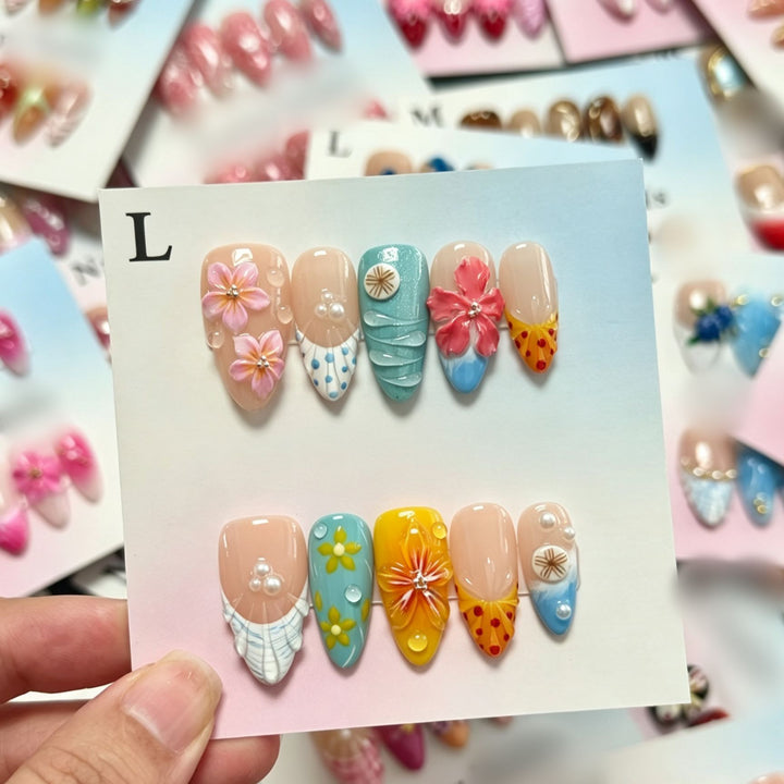 Künstlerisches floral-verziertes Press-On Nagelset