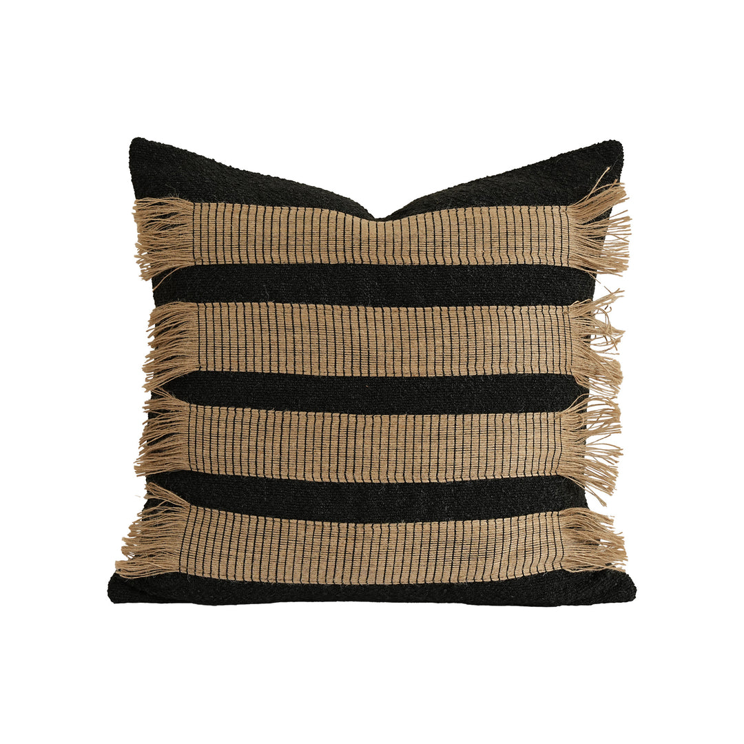 Gewebter Kissenbezug mit Bouclé-Oberfläche und Jute‑Fransen Karnz