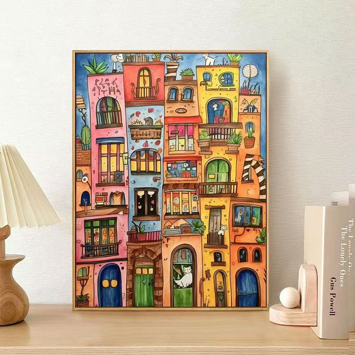 Verspielter Urbaner Landschaft Leinwand Kunstdruck Karnz