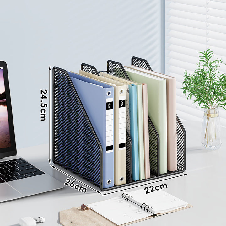 Mesh Desktop Vertical File and Folder Organizer Rack mit breiten Fächern und rutschfestem Sockel