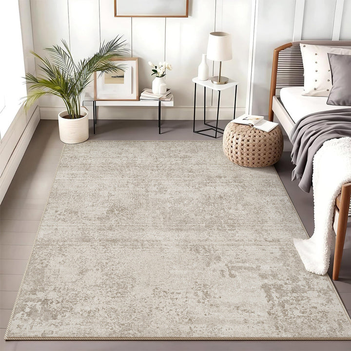 Large Plush Low-Pile Contemporary Distressed-Texture Area Rug