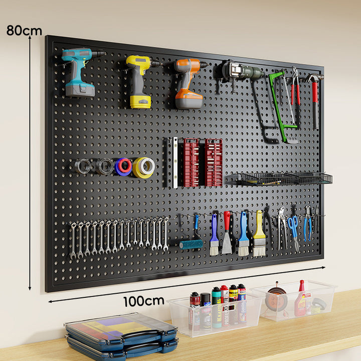 Wandmontierter Lochblech-Werkzeug-Pegboard-Organizer mit modularen Haken und Drahtkörben
