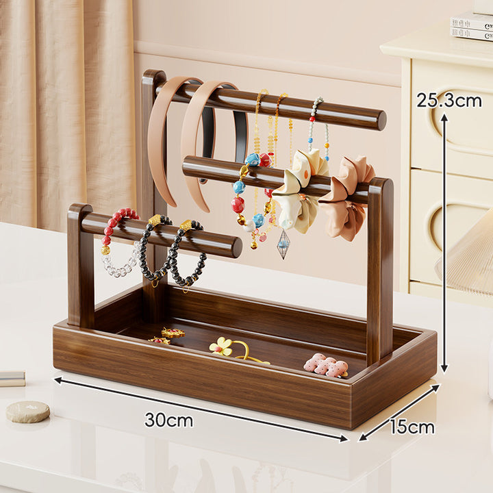 Holz-Dual-Tier-Schmuck-Organizer-Ständer mit filzgefüttertem Tablett