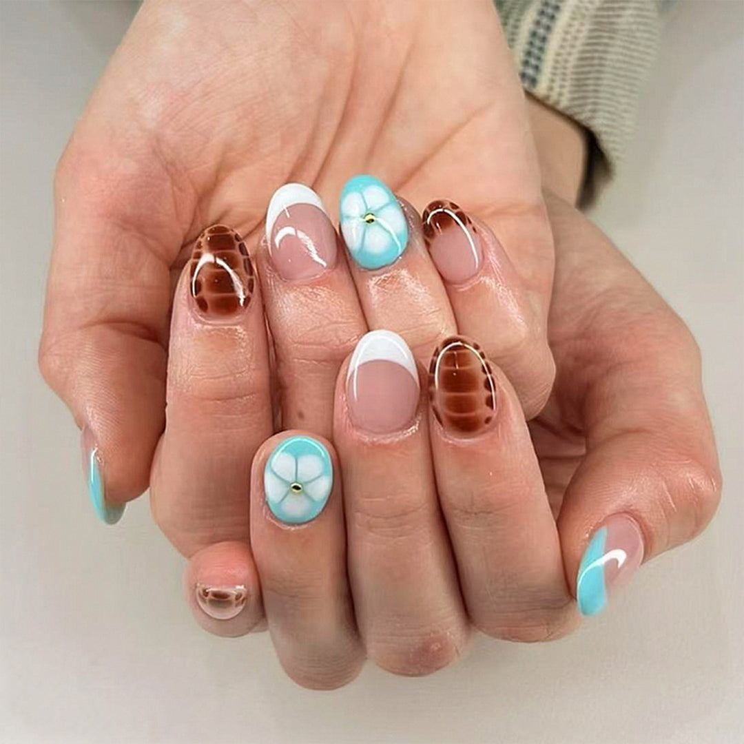 Künstlerisches Floral Acryl Press-On Nail Set Karnz