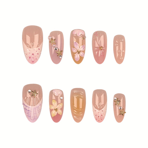 Dekoratives Press-On-Nagelset mit floralen Akzenten