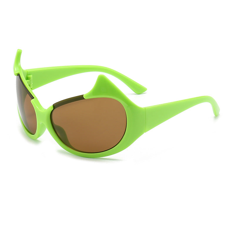 Damen extravagante modische Sonnenbrille mit markanten geschwungenen Rahmen Karnz