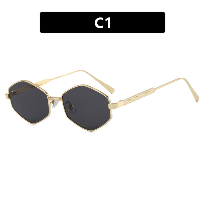 Damen hexagonale Sonnenbrille mit eleganten Metallakzenten und UV-Schutz Karnz