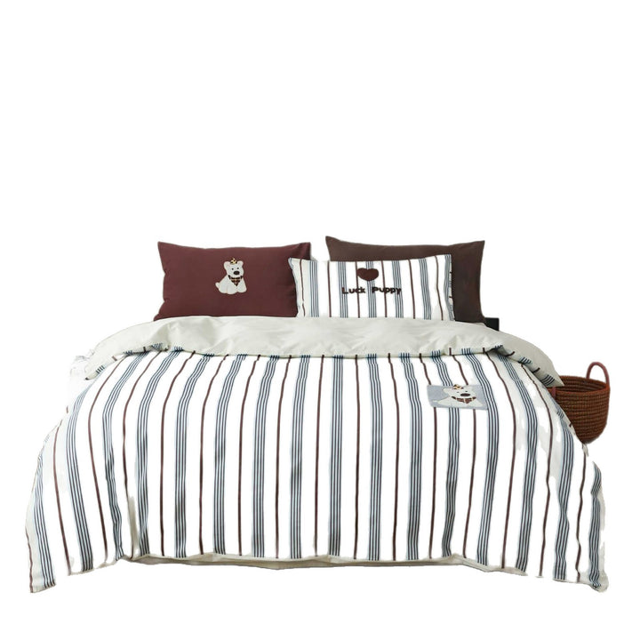 Bettwäsche-Set aus Baumwollsatin mit gestickten Kirsch-Motiven