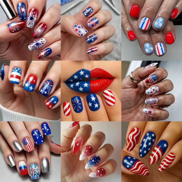 Kreatives Nageldesign-Set mit Sternen- und Streifenmotiven Karnz