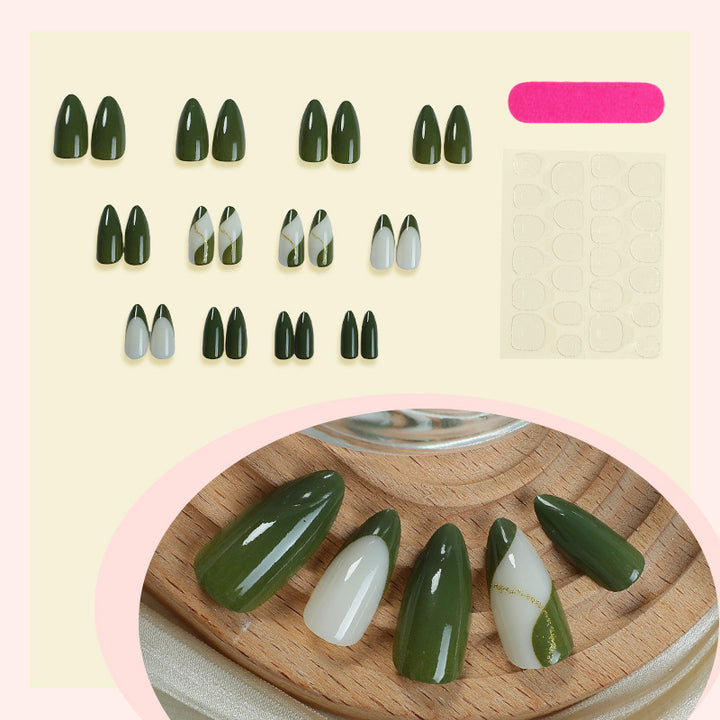 Künstlerisches Press-On-Nagelset mit elegantem geometrischen Design Karnz