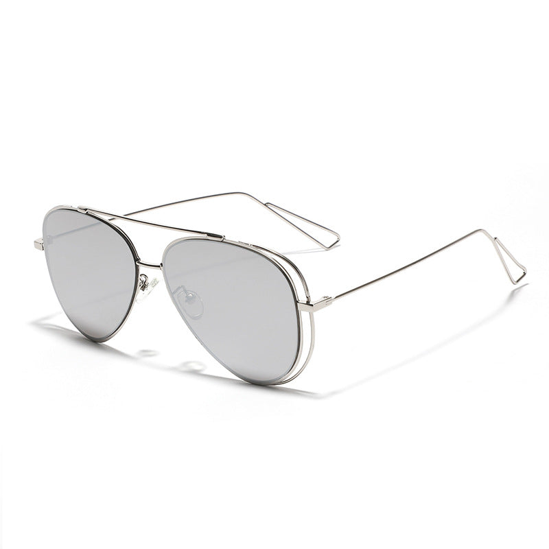 Damen Retro-flieger Sonnenbrille mit silbernem Metallrahmen und verspiegelten Gläsern Karnz