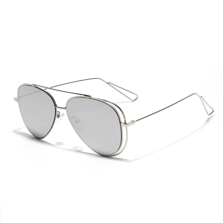 Damen Retro-flieger Sonnenbrille mit silbernem Metallrahmen und verspiegelten Gläsern Karnz
