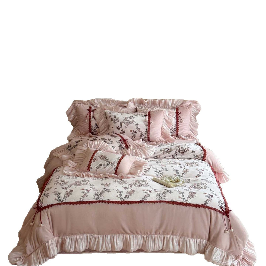 Romantisches Floral Rüschende Bettbezug & Dekorative Kissenbezug Bettwäsche Set
