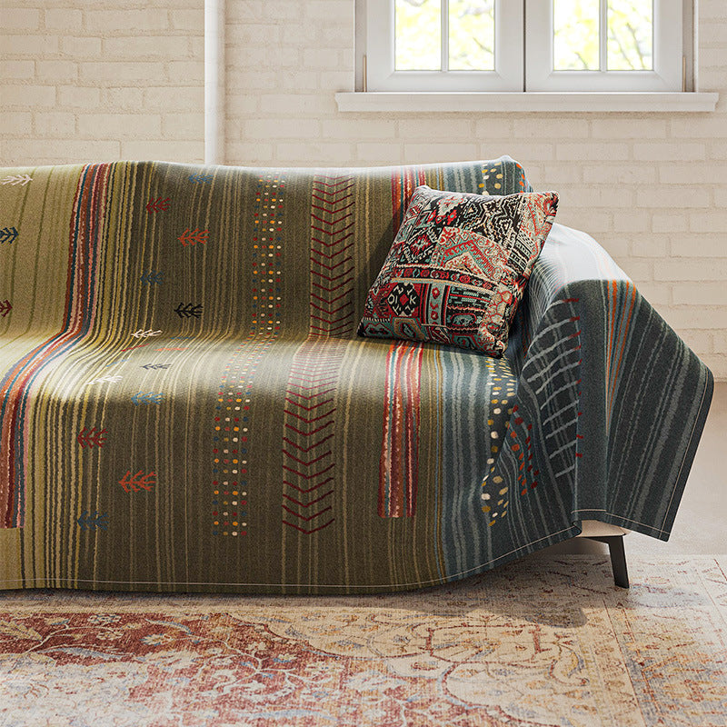 Reversible Oversized Woven Jacquard Sofa Slipcover Blanket with Tribal Stripe Pattern