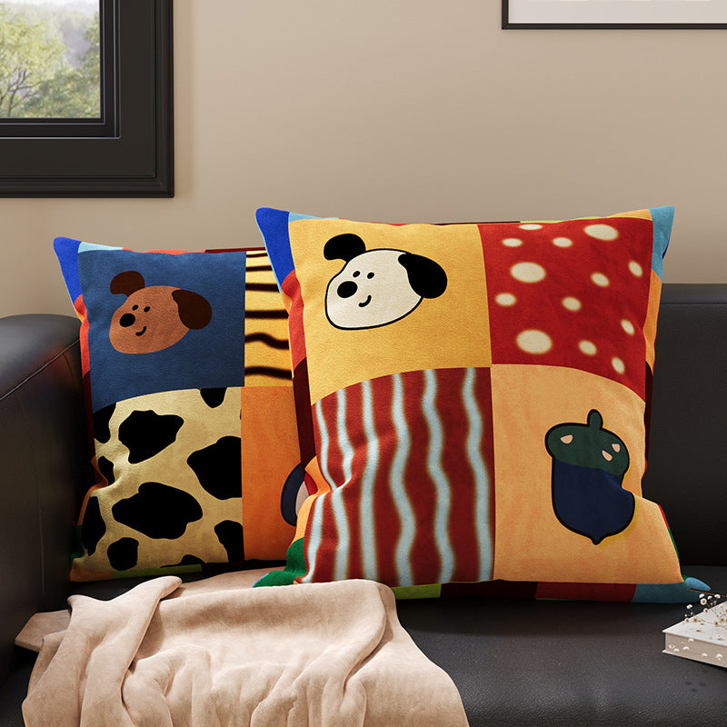 Plush Square Throw Pillow Cover with Happy Kitten Print and Hidden Zipper