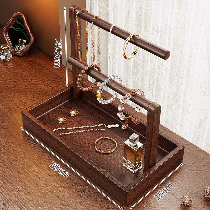 Gestufter Holz-Halsketten- und Armbandorganizer mit Aufbewahrungstablett