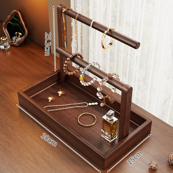 Gestufter Holz-Halsketten- und Armbandorganizer mit Aufbewahrungstablett
