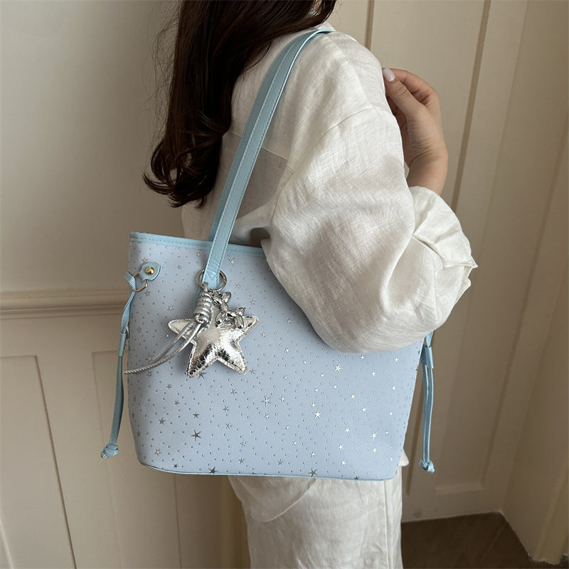 Sternakzentierte Kunstleder-Shopper-Tasche