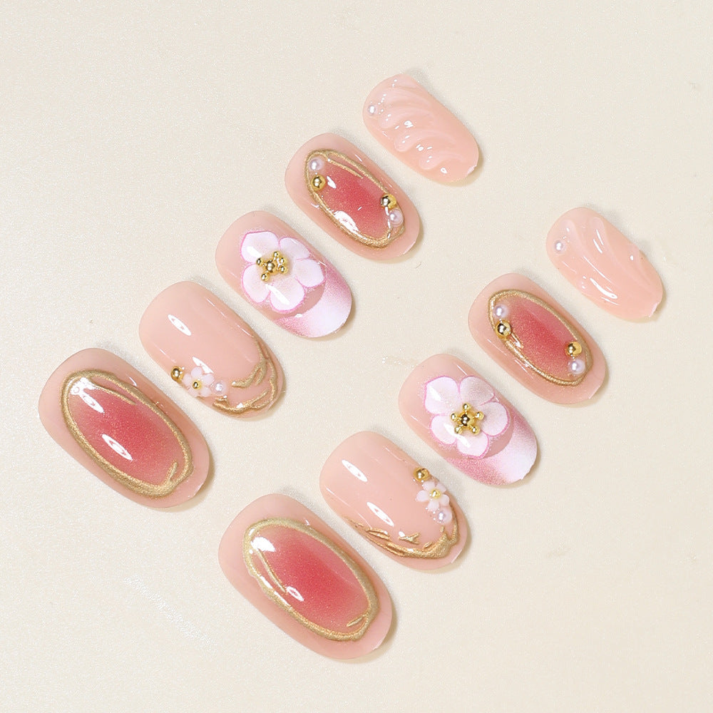 Florales Verziertes Press-On Nagelkunst Set Karnz