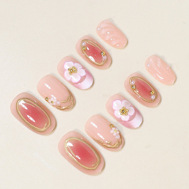 Florales Verziertes Press-On Nagelkunst Set Karnz