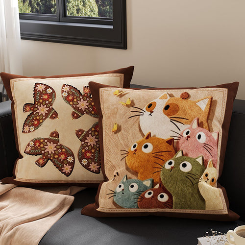 Decorative Tufted Velvet Throw Pillow Cover with Raised Floral Appliqué