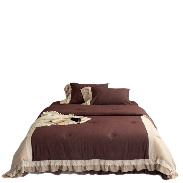 Rüschenspitze-besetzter Leinen-Duvet-Bezug & gestepptes Komforter-Set