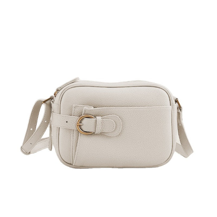 Rauleder Vegan-Leder Kamera Crossbody-Tasche mit dekorativem Schnallen- & Frontstecktasche