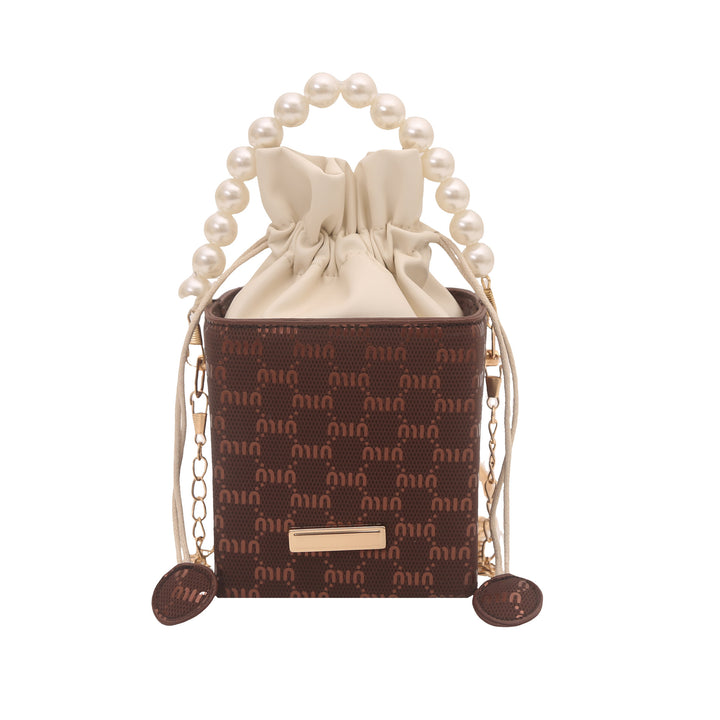 Elegante Mini-Eimer-Tasche mit Perlenhenkel Karnz