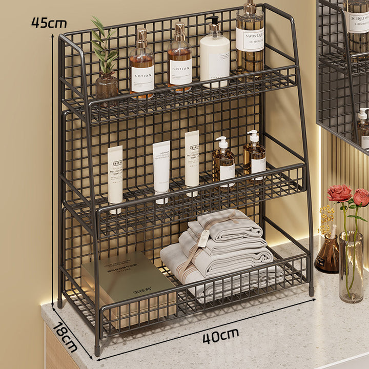 Multi-Ebenen Drahtgitter Arbeitsplattenorganizer mit schrägem Rahmen und belüfteten Mesh-Regalen