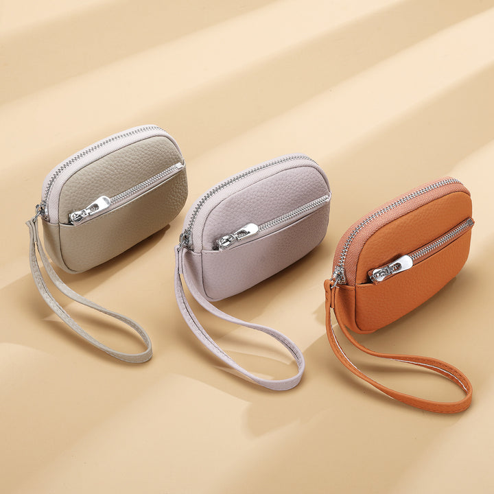 Kompakte Reißverschluss-Leder-Münztasche