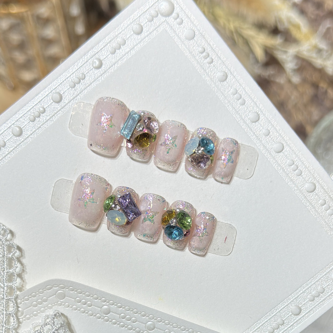 Edelsteine-verzierte Press-On Nagelset