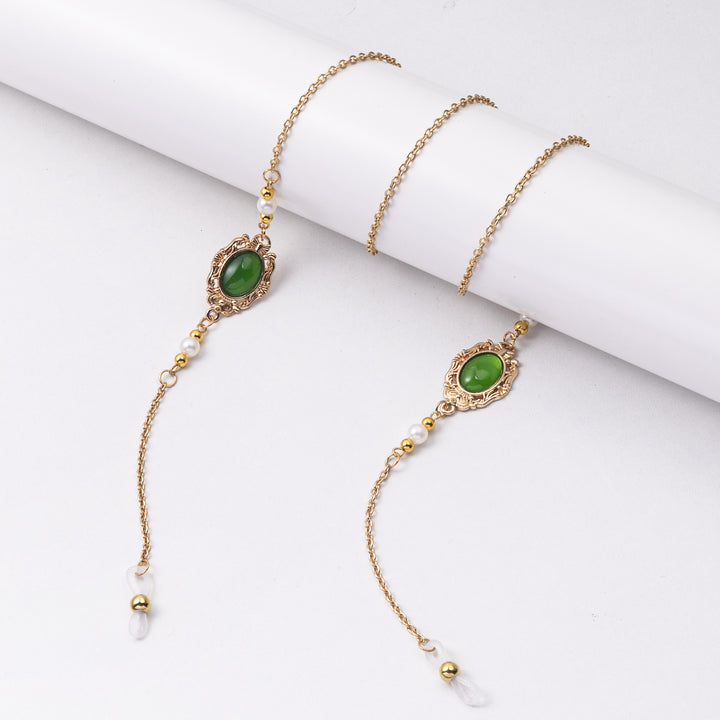 Elegante Perlen- und grünes Stein-Ohrringe Karnz