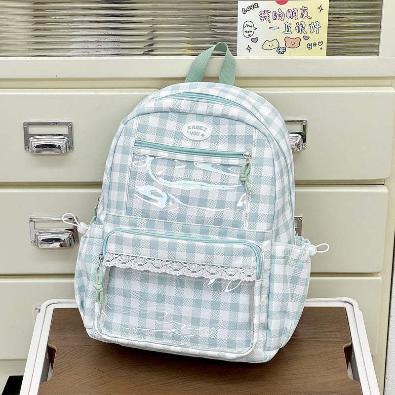 Transparente Fronttaschen Karomuster Rucksack Karnz
