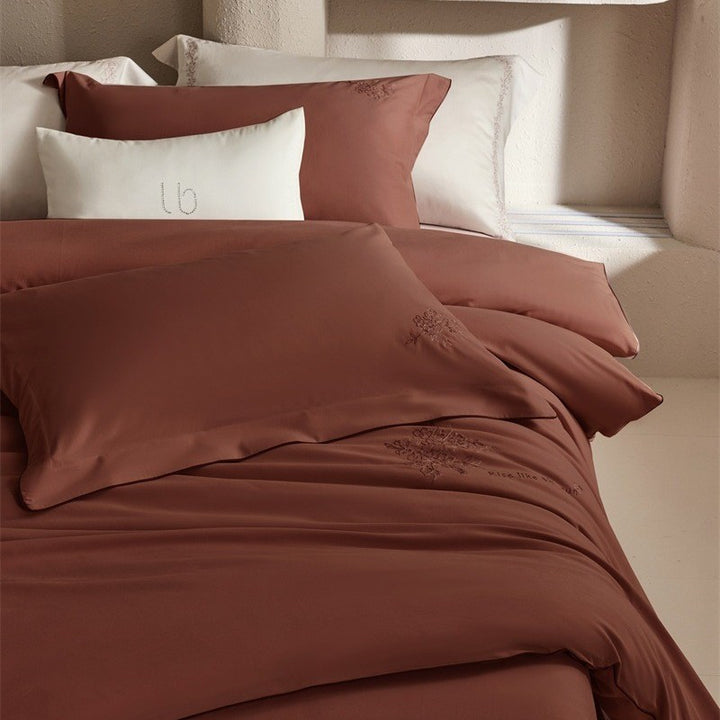 Luxuriöser bestickter Baumwollsatin Bettbezug Bettwäsche Set