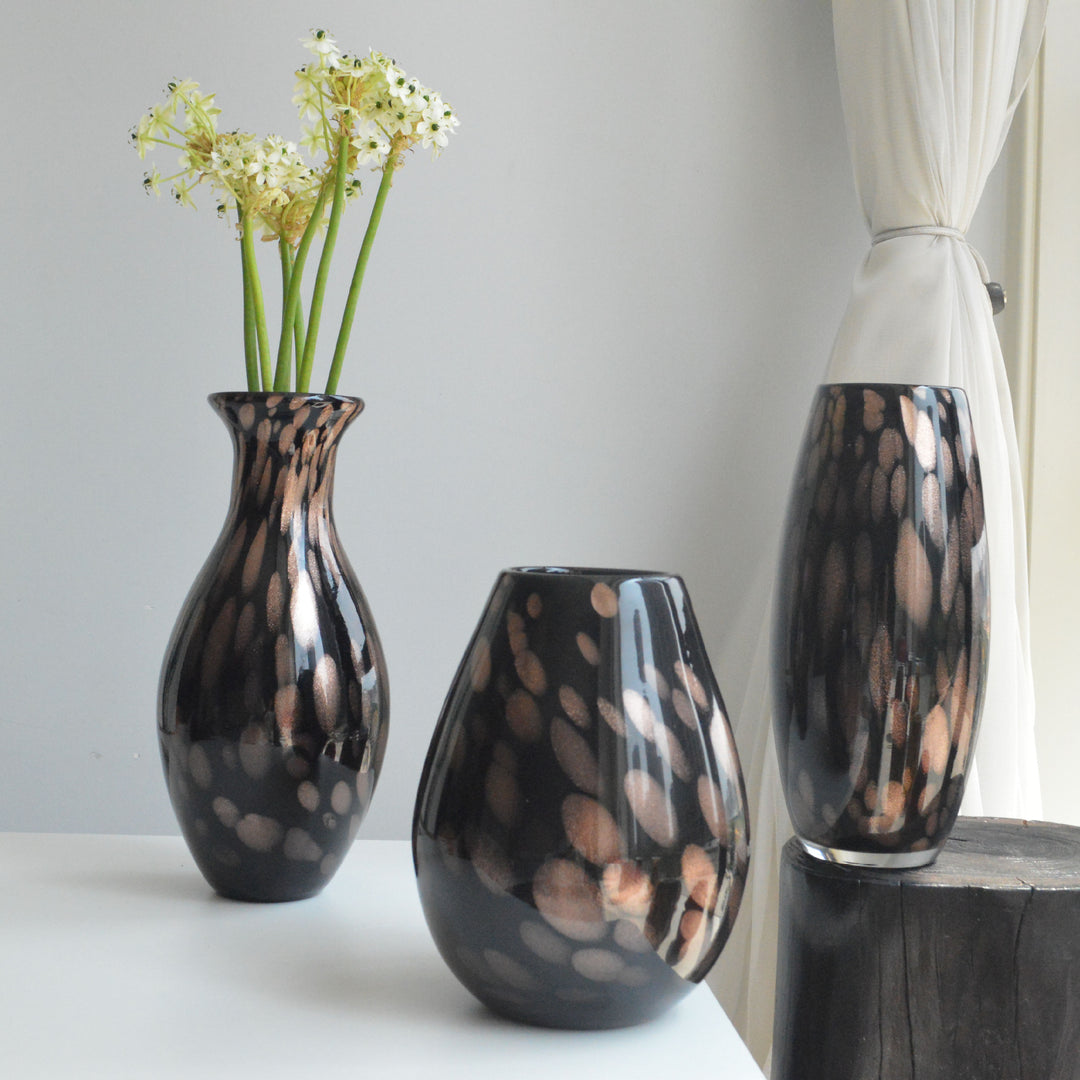 Mouth-Blown Gesprenkelter Glasbirnenvase mit Schmalem Mund und Hochglanz-Finish Karnz