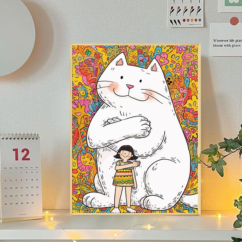 Verspielte Katzen- und Mädchenillustration Leinwandkunst Karnz
