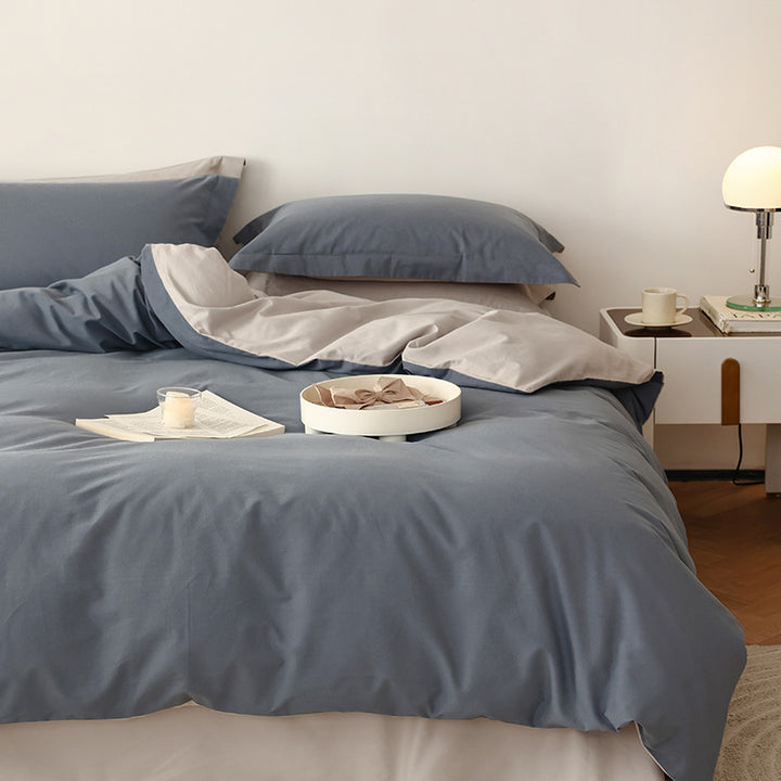 Wendbares Baumwoll-Satin-Bettbezug-Set mit Hotelverschluss und kontrastierter Kantenverarbeitung